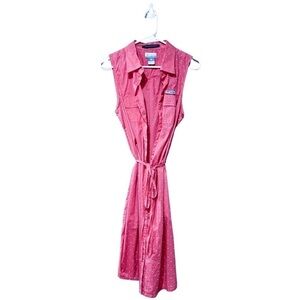 COLUMBIA PFG  Super Bonehead Sleeveless Button Down Pink Polka-dots Sz L